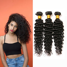 Load image into Gallery viewer, Deep Curly Hair 3 Bundles 12 14 16 Inch Peruvian Deep Wave Hair 300 gram Natural Color Virgin Remy Human Hair Extensions Weave Weft for Full Head