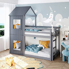Load image into Gallery viewer, Foecy 3FT Treehouse Bunk bed,Children's Bed Frame Kids Bed Cabin Bed Frame, Mid-Sleeper with Treehouse Canopy & Ladder (GREY)