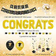 Load image into Gallery viewer, Graduation Party Decorations 2022 Black and Gold Graduation Congrats Balloons We are So Proud of You Banner Graduation Cap Garland Hanging Swirls Confetti Congratulations Balloons Grad Party Supplies
