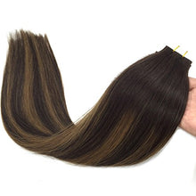 Load image into Gallery viewer, Googoo 14inch Tape in Hair Extensions Balayage Dark Brown to Light Brown Remy Tape in Human Hair Extensions 20pcs 50g