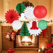 Load image into Gallery viewer, EASY JOY Retro Christmas Decorations Set, Snowflake Paper Fans Jingle Bell Xmas Tree Honeycomb, Hanging Ceiling Wall Decor Party Supplies Photo Back Drop, Set of 10