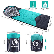 Load image into Gallery viewer, CANWAY Rectangular Sleeping Bag with Compression Sack, Lightweight Waterproof for Warm Cold Weather 4 Seasons Camping/Traveling/Hiking/Backpacking, Adults & Kids(Cyan-Flannel)