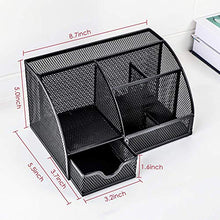 Load image into Gallery viewer, Pipishell Desk Organiser, Mesh Desk Tidy & Pen Holder with 6 Compartments and 1 Drawer, Stationery Organisers for Home, Office, School, Classroom, Workshop
