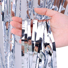Load image into Gallery viewer, Geboor 3 Pack Metallic Tinsel Curtains 1x2.5m Fringe Foil Curtain for Wedding Birthday Party Door Windows Decorations (Silver)