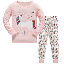 Load image into Gallery viewer, TEDD Girls Christmas Pyjamas Set Toddler Clothes 100% Cotton Sleepwear Animal Printed Pink Unicorn Nightwear Winter Long Sleeve, 02 Unicorn, 6-7 Years