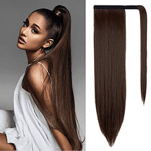 Load image into Gallery viewer, ZAIQUN Long Straight Ponytail Extension 28 inch Wrap Around Ponytail Synthetic Hair Extensions Clip in Ponytail Hairpiece for Women(28'', Medium Brown)