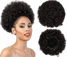 Load image into Gallery viewer, Afro Puff Kinky Curly Drawstring Ponytail Bun Synthetic Hair for African American updo Hair Extension with 2 Clips in Bun Ponytail Extensions X-Large Size