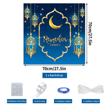 Load image into Gallery viewer, Blue Eid Mubarak Decorations, Blue Ramadan Mubarak Balloon Arch Kit, Blue Eid Banner Muslim Ramadan Backdrop Background for Muslim Ramadan Party Supplies (Banner + Balloon)