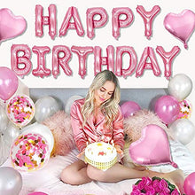 Load image into Gallery viewer, iZoeL Pink Birthday Party Decoration for Girls Happy Birthday Banner Baloons Fringe Curtain Foil Tablecloth Heart Star Foil Confetti Balloons and 10g Table Confetti for Women Birthday Party