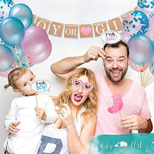 Load image into Gallery viewer, 120pcs Baby Gender Reveal Party Decoration Supplies with Boy or Girl Gender Reveal Balloon Banner Decoration,Foil Balloons and Confetti Balloons,Cupcake Toppers,Photo Booth Props with Stickers