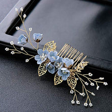 Load image into Gallery viewer, NUOBESTY Wedding Hair Comb, Wedding Hairpins Set Decorative Pearl Comb, Flower Bridal Hair Pins Set, Hair Accessories for Brides Girls 4PCS (Blue)