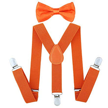 Load image into Gallery viewer, SunTrader Child Kids Clip-on Suspenders Elastic Y-Shape Adjustable with Clips and Bow Tie Set for Boys and Girls (Salmon)