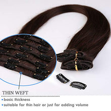 Load image into Gallery viewer, Hair Extension Real Human Hair Clip in #02 Dark Brown - 100% Remy Natural Hair Extensions 8 Pcs Full Head Thin Thickness 12 inch 55g