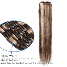 Load image into Gallery viewer, Real Hair Clip in Hair Extensions 100% Human Hair Remy Natural Hair Extension - 8 Pcs Full Head Thin Thickness (Mix #4/27 Medium Brown & Dark Blonde, 10 inch-50g)