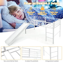 Load image into Gallery viewer, COSTWAY Kids Mid Sleeper Bed, Children Loft Beds with Slide, Stairs and Safety Guardrails, Metal Single Bunk Bed Frame for Boys Girls, 150kg Capacity (White)