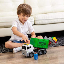 Load image into Gallery viewer, JOYIN 12.5" Garbage Truck Toy with Lights and Sounds, Friction-Powered Waste Rubbish Lorry Truck Recycling Truck Toy Vehicle Set with 3 Bins, Back Bump Function, Educational Gifts for Kids(1:12)