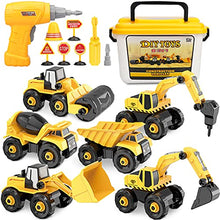 Load image into Gallery viewer, Vanplay 6 in 1 Take-Apart Construction Vehicles include Toy Drill & Box, Digger Excavators Truck Building STEM Learning Gift, Electric Drill Toy Set for Boys Girls 3 4 5 years old