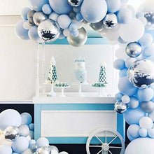 Load image into Gallery viewer, Blue Balloon Garland Arch Kit, 141Pcs Blue Silver White Balloons, Silver 4D Foil Balloons, Macaron Metal Balloon Arch for Boy Baby Shower, 1st Birthday Decorations