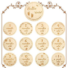 Load image into Gallery viewer, Baby Monthly Wooden Cards, 26 design 13 Pieces Newborn Milestone Baby Gift Sets Monthly Milestone Cards Baby First Year Growth Photo Picture Commemoration Props, Double Sided