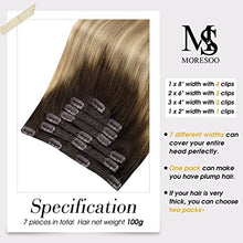 Load image into Gallery viewer, Moresoo Clip in Balayage Hair Extensions Full Head 100% Human Hair Straight Clip on Hair Extensions Brown to Light Brown with Golden Blonde Hair Extensions Clip in 18Inch 120g/7pcs