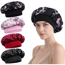 Load image into Gallery viewer, Silk Satin Bonnet-4 Packs Women Satin Hair Bonnet for Curly Hair Satin Bonnet Silk Sleep Cap Silk Hair Wrap for Sleeping Black Hair
