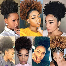 Load image into Gallery viewer, Xtrend Natural Black Afro Ponytail Drawstring Short Afro Kinky Curly Pony Tail Curly Hair Synthetic Fiber Puff Ponytail Wrap Updo Hair Extensions with 2 Clips for Black Women 1B