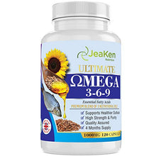 Load image into Gallery viewer, JeaKen - Omega 3 6 9 Fish Oil 1000mg - High Strength Essential Fatty Acids Supplement - Fish Oil Flaxseeds Oil and Sunflower Seed Oil - Distilled DHA EPA Contaminant Free - 120 Fish Oil Softgels