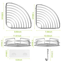 Load image into Gallery viewer, STEUGO Shower Corner Caddy, Bathroom Corner Shower Shelf, Adhesive Wall Mounted Shower Shelving with 4 Movable Hooks, SUS304 Stainless Steel Bath Storage Organizer, 2 Pack