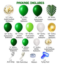 Load image into Gallery viewer, Jungle Green Balloons 140 Pcs Safari Tropical Forest Birthday Party Garland Kit Dinosaur Theme Arch Gold Confetti Latex Balloons with Palm Leaves for Boys Kids Girls Baby Shower Strip Tools
