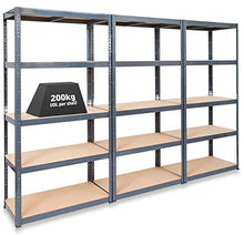 Load image into Gallery viewer, Pack of 3 Extra Deep STORALEX® Garage Shelving Racking Units – UK’s Bestselling Garage Storage Shelves - 600mm Deep Version - 200kg Per Shelf (Evenly Distributed) - 5 Tier Shelf Unit - Metal & MDF Boltless Assembly System