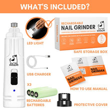 Load image into Gallery viewer, Dog Nail Grinder | Low Noise & Vibration 2 Speed Electric Nail Grinder For Dogs | Full Control & Safe Nail Trimming 2021 Version | Dog Nail Trimmer Includes USB Charger + X3 Rechargeable Batteries
