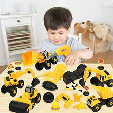 Load image into Gallery viewer, Vanplay 6 in 1 Take-Apart Construction Vehicles include Toy Drill & Box, Digger Excavators Truck Building STEM Learning Gift, Electric Drill Toy Set for Boys Girls 3 4 5 years old