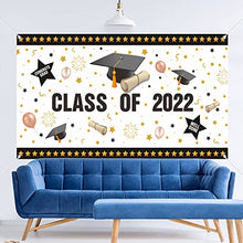 Load image into Gallery viewer, Graduation Decorations 2022 Banner for Class of 2022, 200 × 110 cm, Fabric Congrats Grad Banner Graduation Banner Party Supplies Photo Prop/Booth Backdrop,2022 Graduation Decorations Indoor/Outdoor