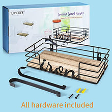 Load image into Gallery viewer, TJ.MOREE Ironing Board Hanger - Laundry Room Iron and Ironing Board Holder, Metal Wall Mount with Large Storage Wooden Base Basket and Removable Hooks
