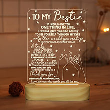 Load image into Gallery viewer, to My Bestie Gifts,3D Illusion Lamp I Love You Friends Night Light for Best Friend Sister Girls Women BFF Birthday Holiday Friendship Gift, Soft Warm White Colors LED Wooden Table Lamp