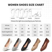 Load image into Gallery viewer, Women's Ballet Flats Black PU Leather Dress Shoes Comfortable Round Toe Slip on Flats with Floral Eyelets, Apricot, 5 UK