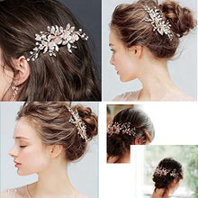 Load image into Gallery viewer, Rose Gold Wedding Hair Clip Hair Accessories for Women Handmade Flower Rhinestone Headpiece Hair Pins for Bridal Bridesmaid Girls