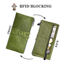 Load image into Gallery viewer, ROULENS Genuine Leather Women's Wallets,Multi-Function Slim Bifold Zipper Clutch Purse,Large Capacity Card Holder with RFID (Green)