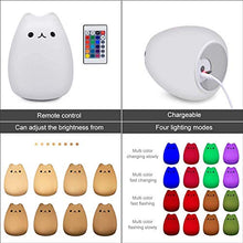 Load image into Gallery viewer, Children Night Light Kids Cat Lamp, Remote Control Dimmable Light with 16 RGB Colour and 4 Lighting Modes, USB Rechargeable Lamp for Baby & Toddlers