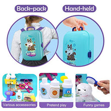 Load image into Gallery viewer, Sanlebi Pet Care Role Play Set Grooming Toys Feeding Dog Backpack Vet Kit Toy for Kids Children (16 pcs)