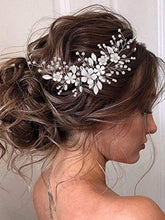 Load image into Gallery viewer, Vakkery Bride Flower Wedding Hair Vines Silver Crystal Headbands Floral Bridal Hair Accessories for Women and Girls