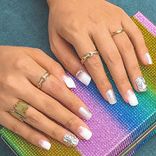 Load image into Gallery viewer, Sethexy White False Nail Glossy Squoval Fake Nails Glitter Rhinestone Nails with Glue 24Pcs Bling Acrylic Press on Nail Tips for Women and Girls
