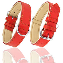 Load image into Gallery viewer, Riparo Genuine Leather Padded Dog Heavy Duty K-9 Adjustable Collar (L: 3.8CM Wide for 45.7CM - 53.3CM Neck, Red)