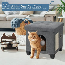 Load image into Gallery viewer, BRIAN & DANY Collapsible Cat Cave for Indoor Cats, Multifunctional Cube Cat House with Cat Scratch Board & Ball, 37.5 x 32.5 x 36 cm, Gray