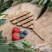 Load image into Gallery viewer, Personalised Wedding | Anniversary wooden cake topper - Personalise with surname and date - Mr and Mrs Cake decoration – rustic heart wood toppers