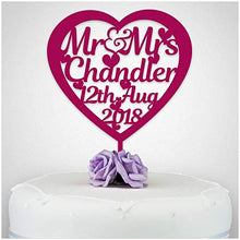 Load image into Gallery viewer, PERSONALISED Wedding/Anniversary Cake Topper - Personalise with ANY SURNAME - Food Safe Acrylic Cake Decoration - Mr And Mrs NAME - Made from Strong 3mm Coloured Acrylic - Different Colours to Choose