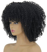 Load image into Gallery viewer, Short Curly Afro Kinky Wigs for Black Women, Black Fluffy Big Hair Replacement Wig with Bangs, Cute Natural Looking Heat Resistant Full Synthetic Wig for Daily Party