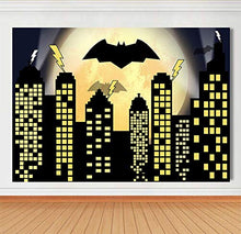 Load image into Gallery viewer, Qian Super City Theme Photography Backdrops Super Cityscape City Skyline Bat Photo Booth Boy's Birthday Party Decoration Supplies Background Studio Prop Vinyl