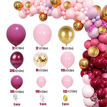 Load image into Gallery viewer, Balloon Garland Kit, TOLOYE Burgundy Balloons Arch Kit with Pink Wine Red Gold Confetti Latex Balloons, Decoration for Retro Lady Girls Birthday Wedding Anniversary Baby Shower Party Supplies