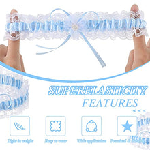 Load image into Gallery viewer, 2 Pieces Blue Lace Garter Belts Bridal Wedding Garter Stretch Lace Bridal Garter Bow Tie Leg Ring Cute Lace Leg Band Elastic Leg Ring with Flower Prom Dance Cosplay Party for Bridal Bridesmaid